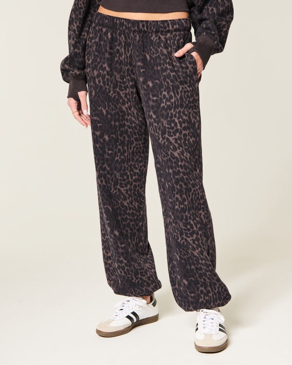 Hollister Feel Good Low-Rise Leopard Print Fleece Joggers, Dark Brown Leopard view 2