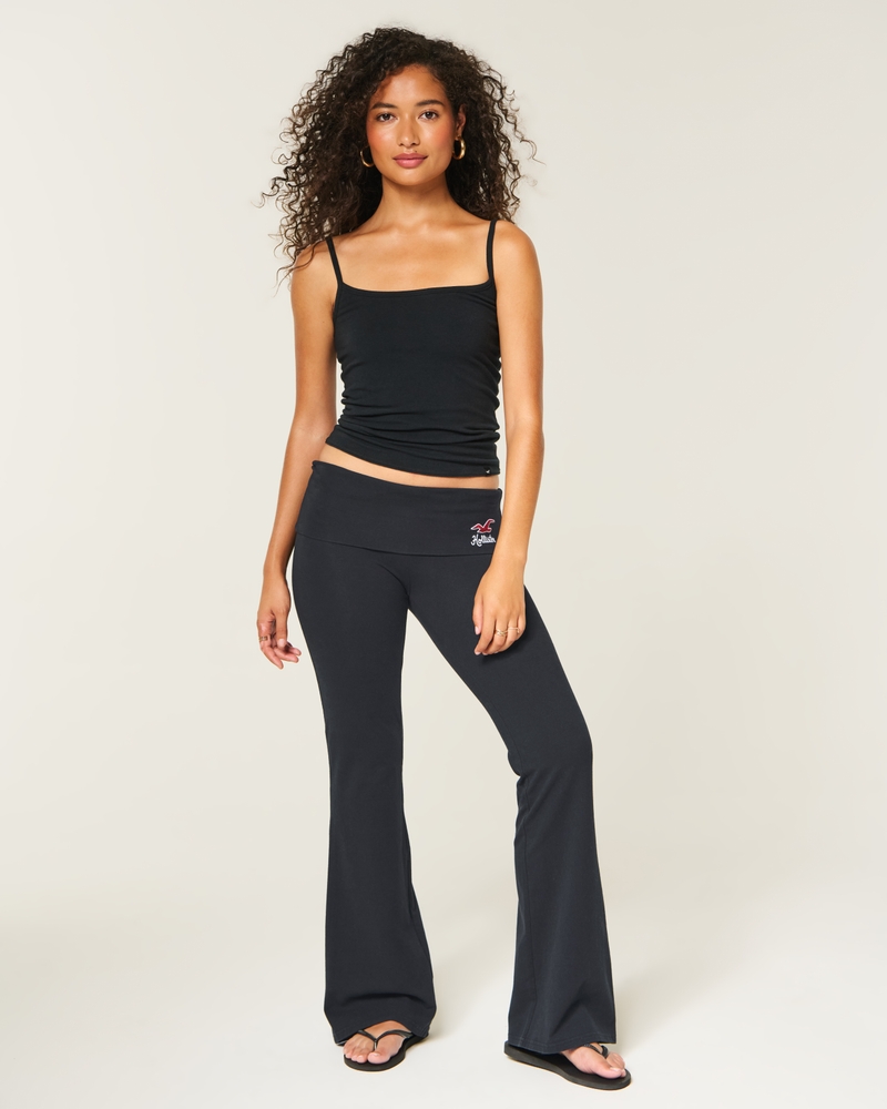 パンツ WAIST LOGO KNIT BIKER PANTS Women's Knit Foldover Waist Logo Flare Pants | Women's Bottoms