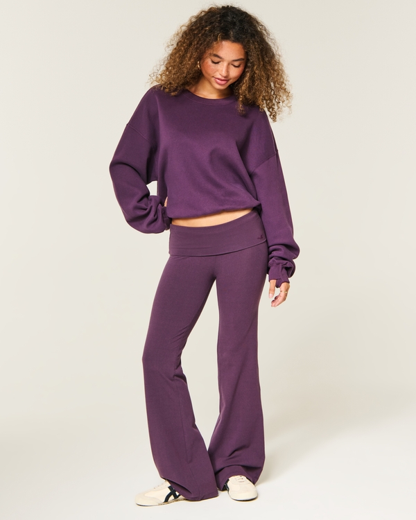 Knit Foldover Flare Pants, Dark Purple view 1