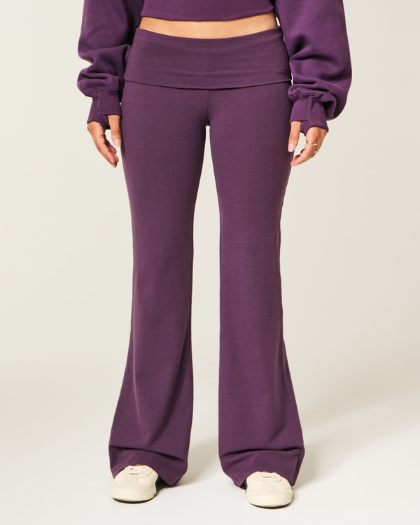 Knit Foldover Flare Pants, Dark Purple view 2