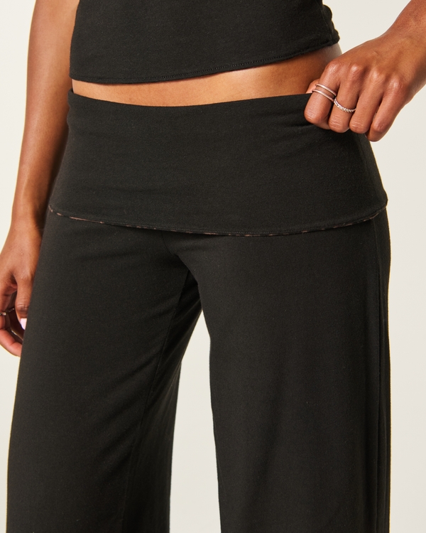 Reversible Knit Foldover Wide-Leg Pants, Leopard view 2