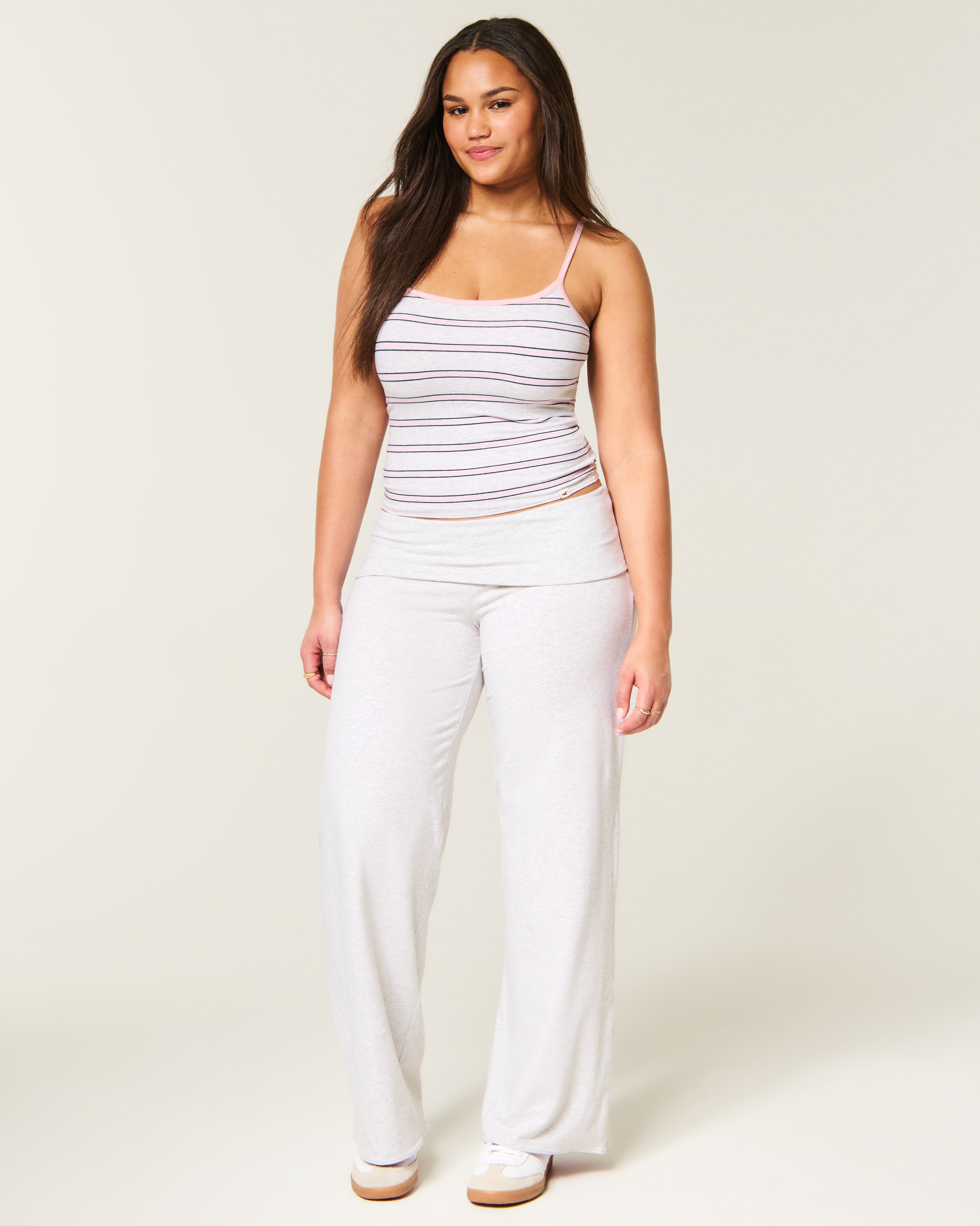 Reversible Knit Foldover Wide-Leg Pants