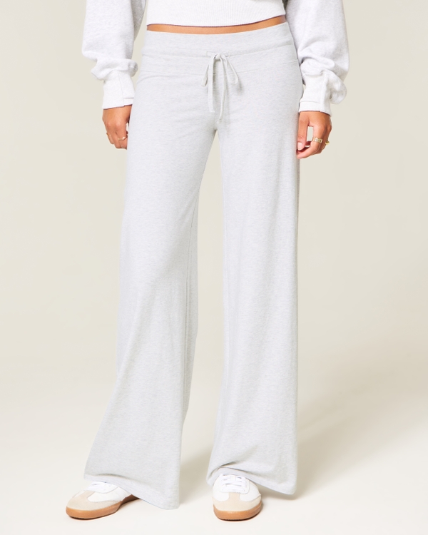 Knit Wide-Leg Pants, Light Heather Grey view 2