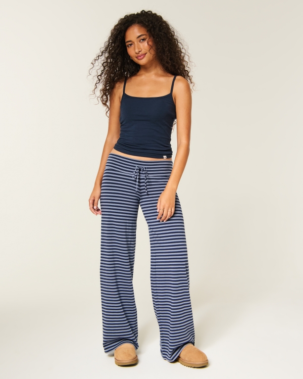 Knit Wide-Leg Pants, Navy Stripe view 1