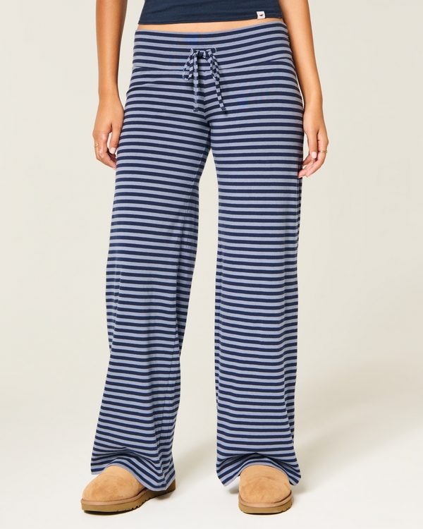 Knit Wide-Leg Pants, Navy Stripe view 2