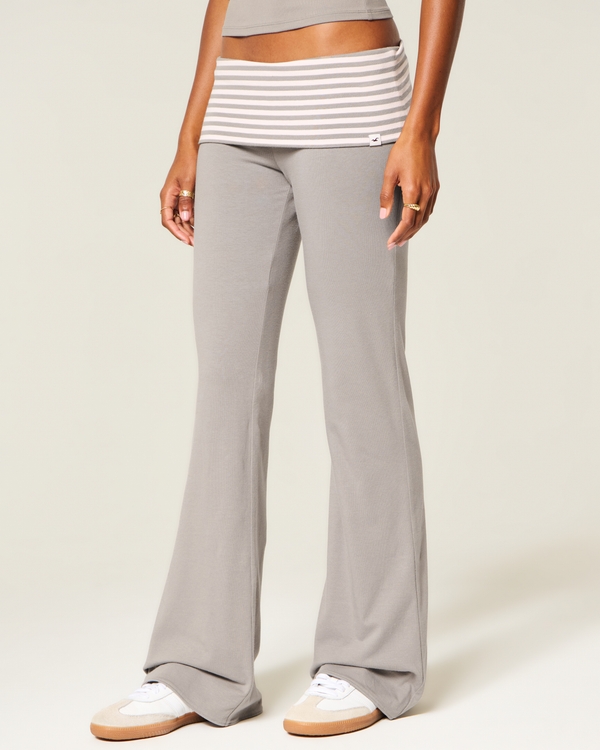Hollister Callie Reversible Knit Foldover Flare Pants, Grey view 2