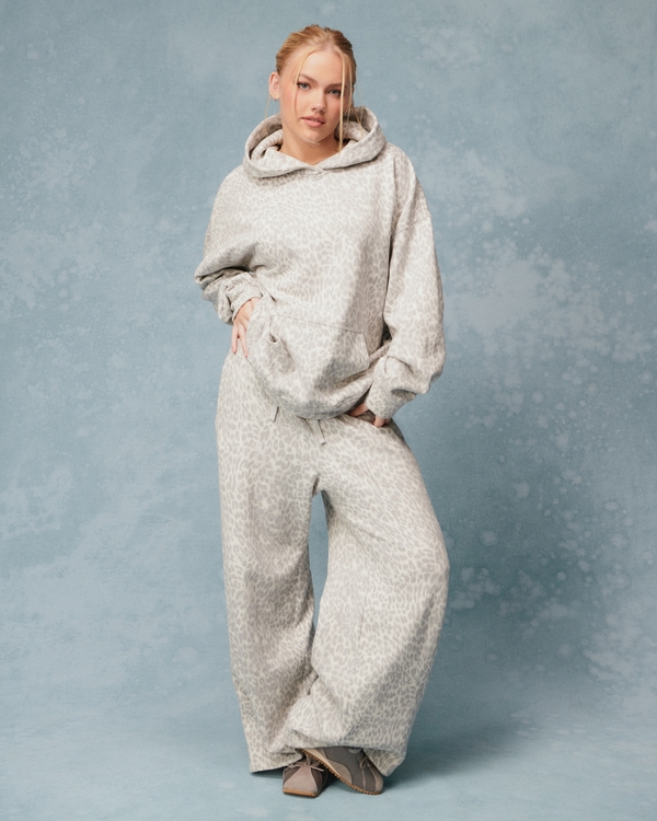 Hollister Feel Good Light Leopard Print Baggy Sweatpants, Light Grey Leopard view 1