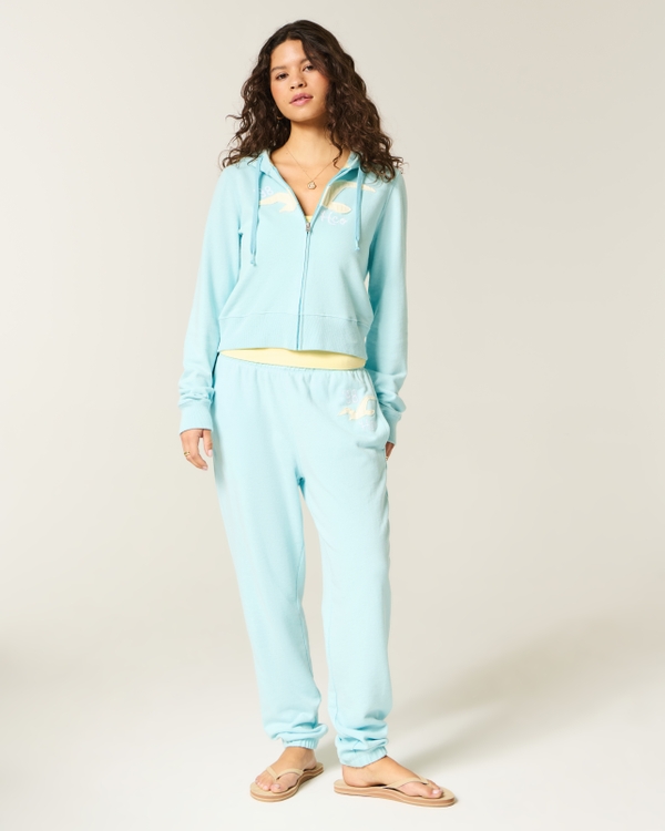 Logo Graphic Terry Joggers, Turquoise view 1