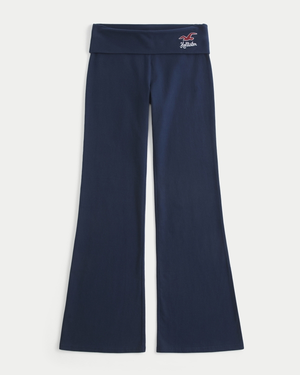 Foldover Waist Logo Flare Sweatpants, Navy view 1