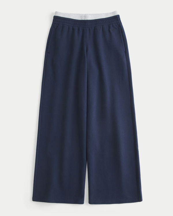 Hollister Feel Good Twofer Waistband Baggy Sweatpants, Navy view 1