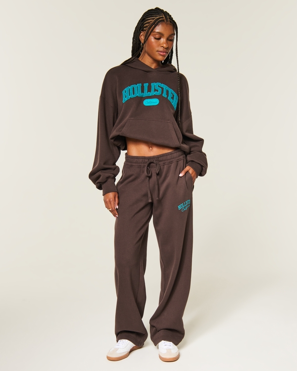 Hollister Feel Good Logo Graphic Baggy Sweatpants, Brown view 1