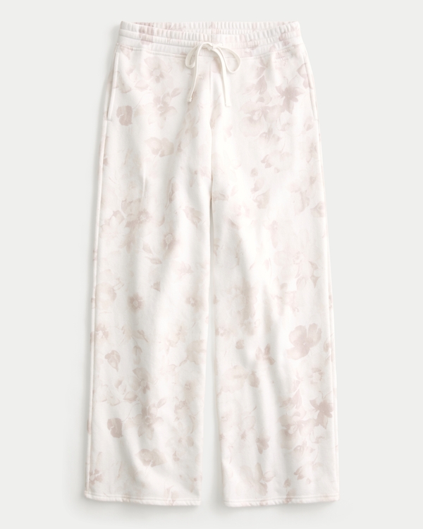 Hollister Feel Good Floral Pattern Baggy Sweatpants, Cream Print view 1