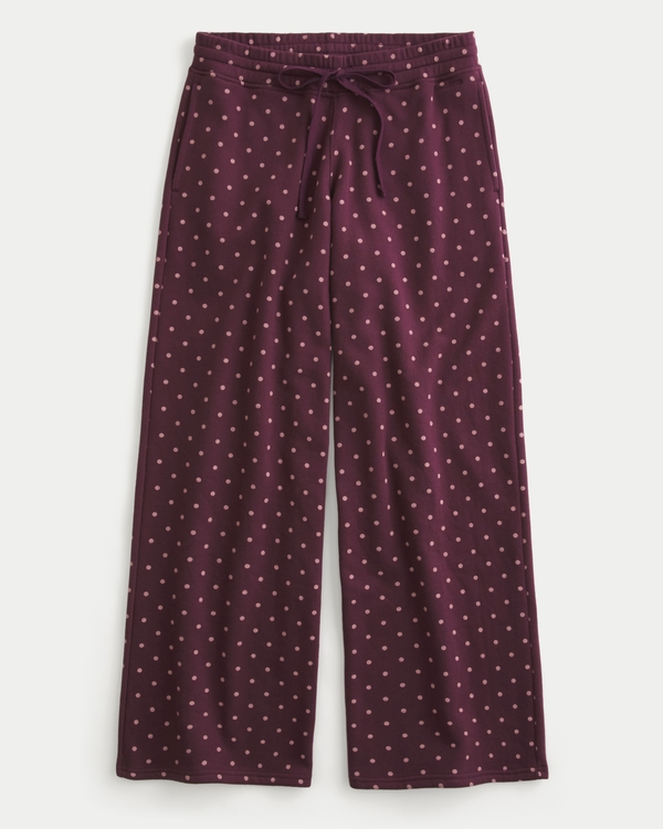 Hollister Feel Good Dot Pattern Baggy Sweatpants, Burgundy Dot view 1