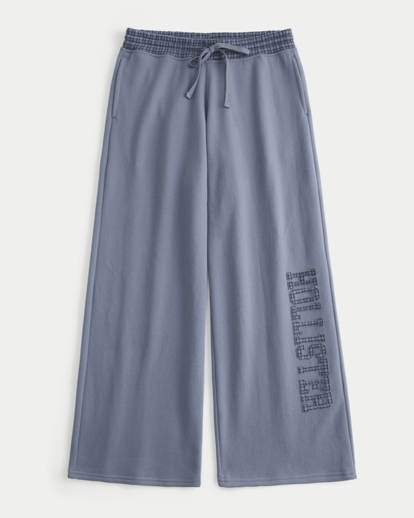 Hollister Feel Good Logo Graphic Baggy Sweatpants, Dark Blue view 1