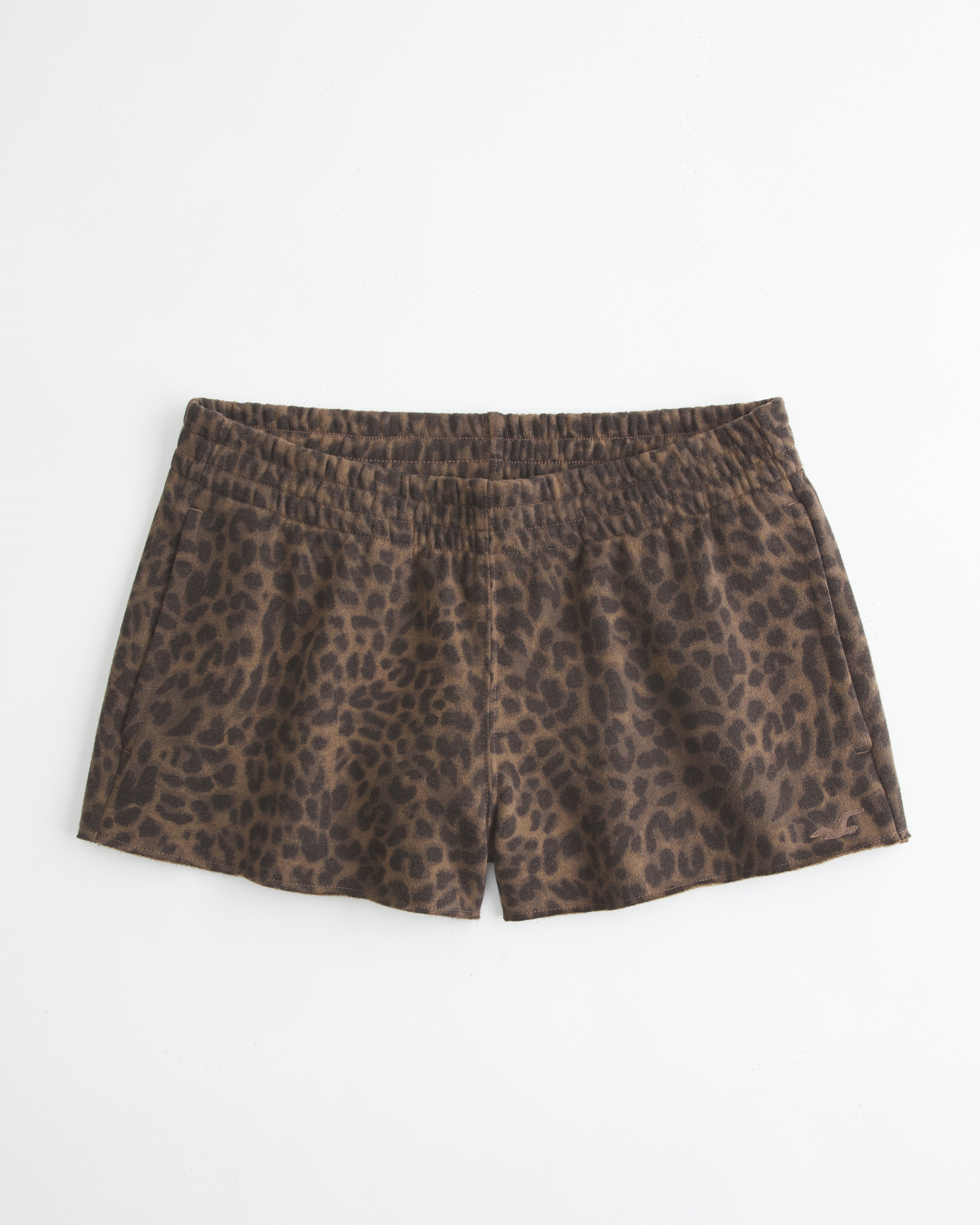 Low-Rise Leopard Print Fleece Mini Shorts