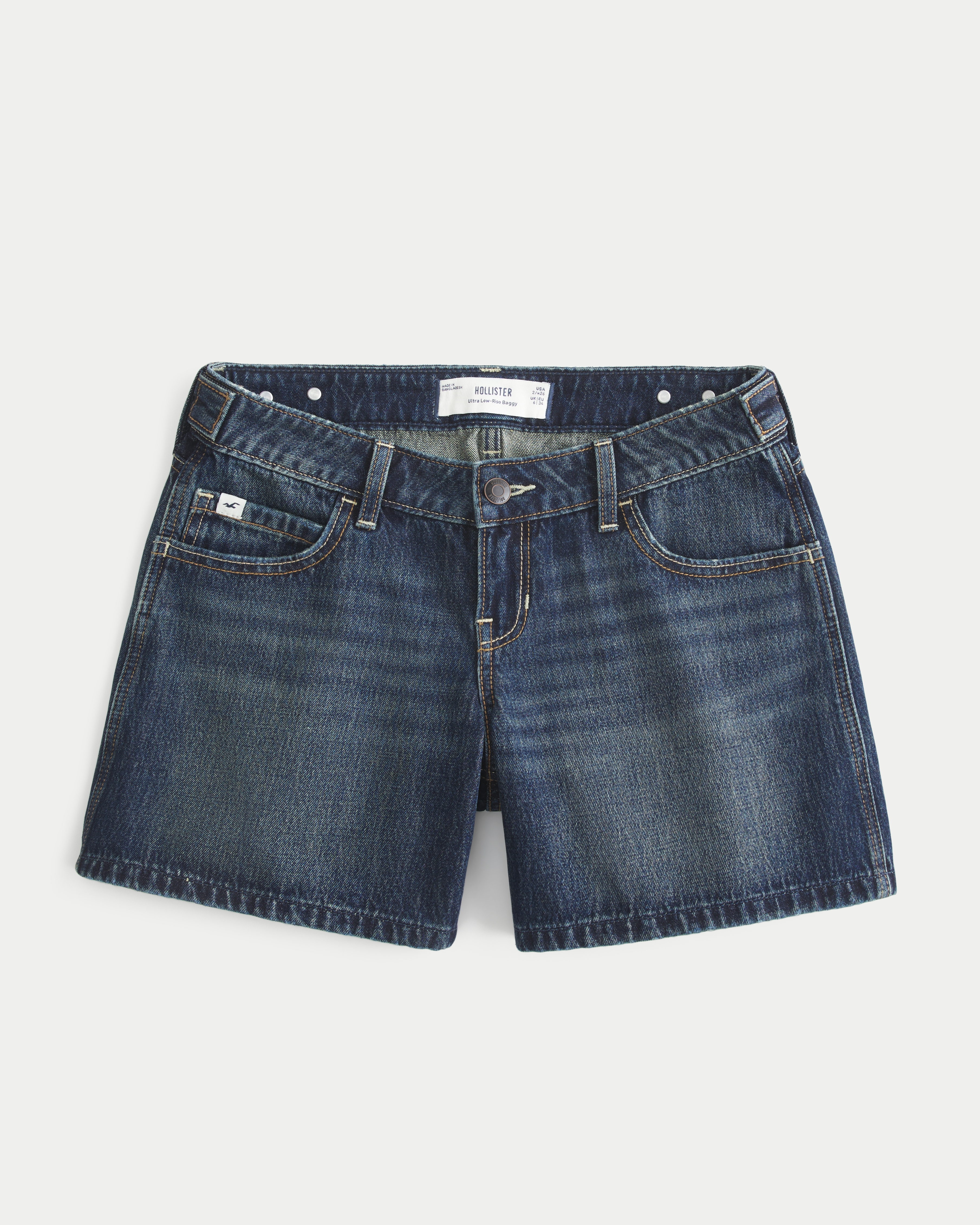 Hollister Andi Adjustable Ultra Low-Rise Baggy Jean Shorts