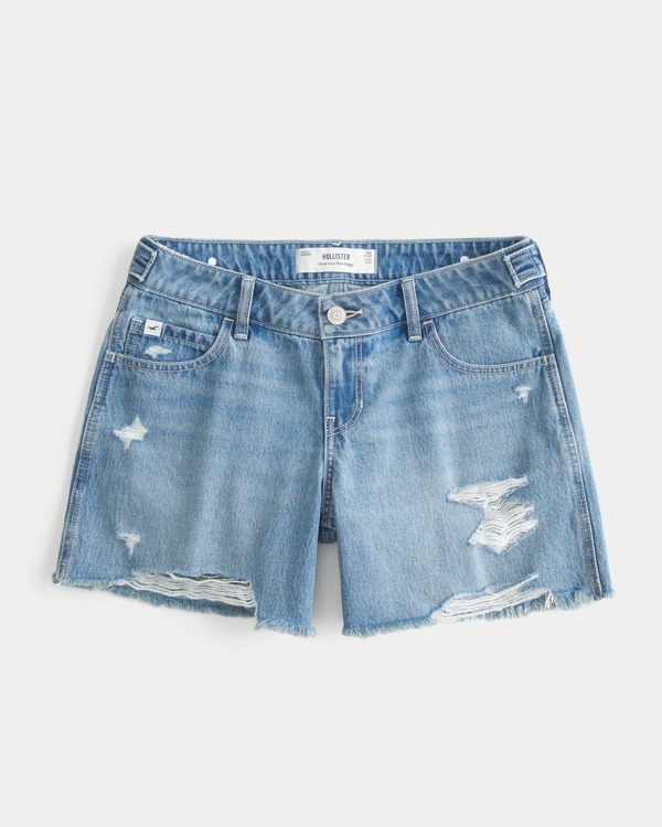 Hollister Andi Adjustable Ultra Low-Rise Ripped Baggy Jean Shorts, Medium Ripped view 1