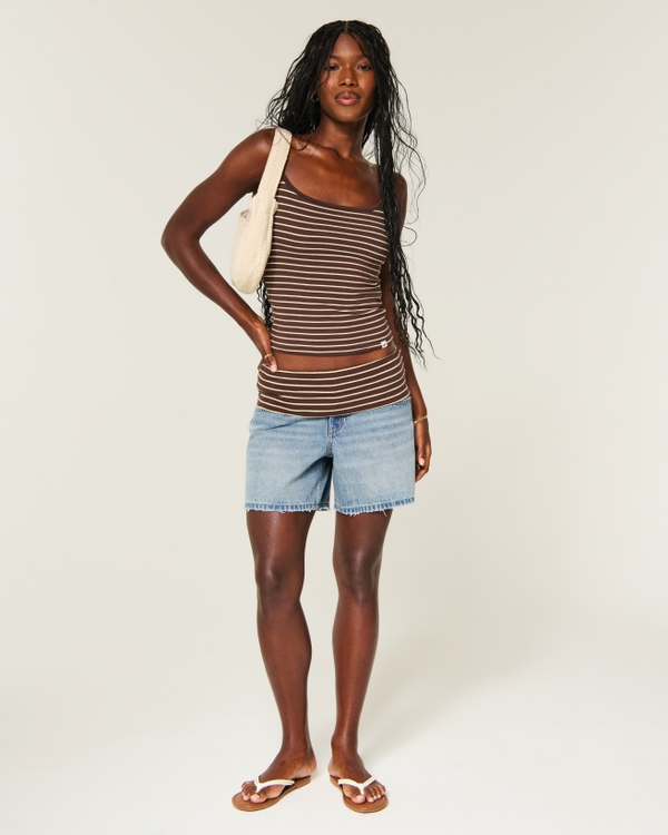 Ultra Low-Rise Foldover Waist Baggy Jean Shorts, Medium view 2
