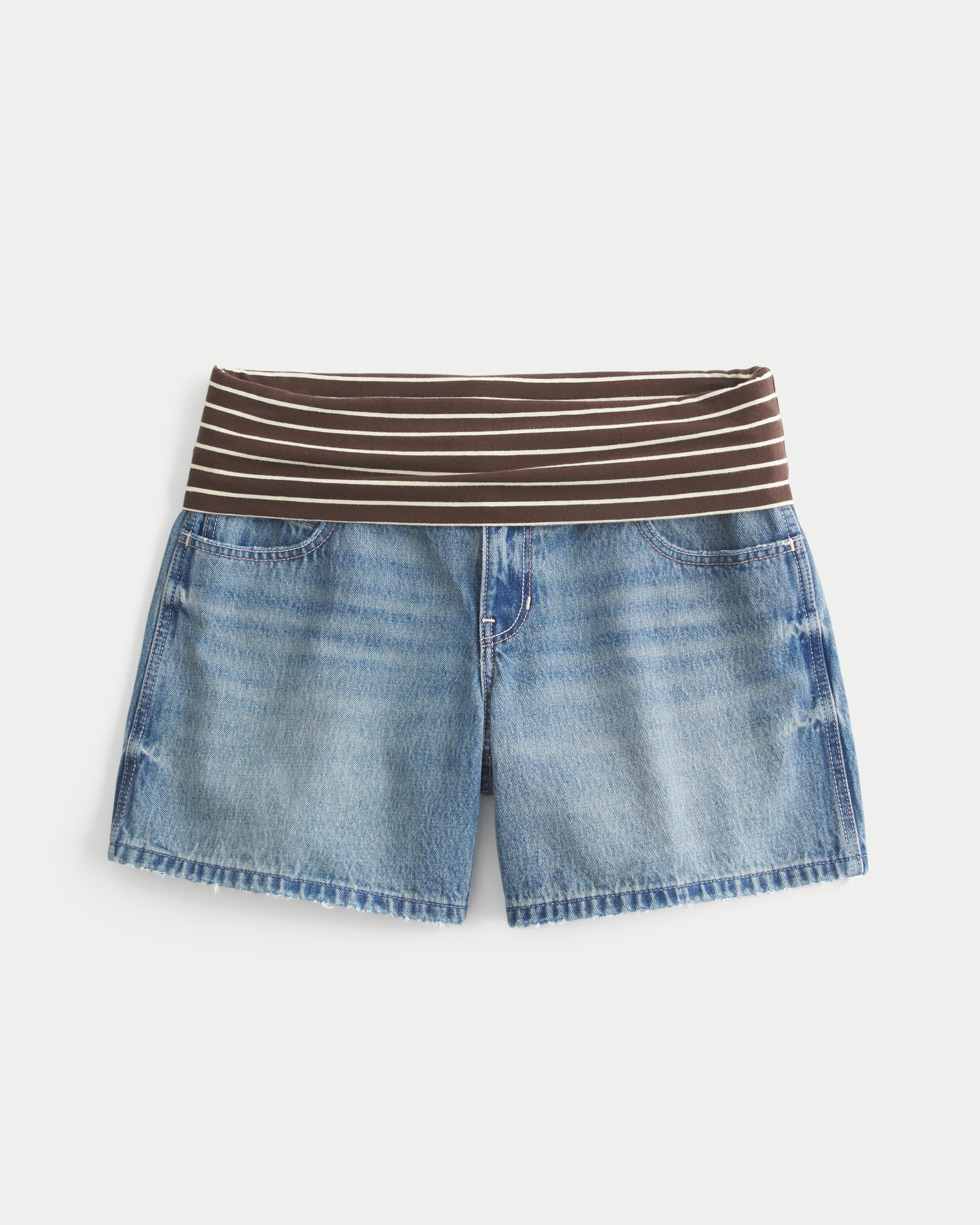 Ultra Low-Rise Foldover Waist Baggy Jean Shorts