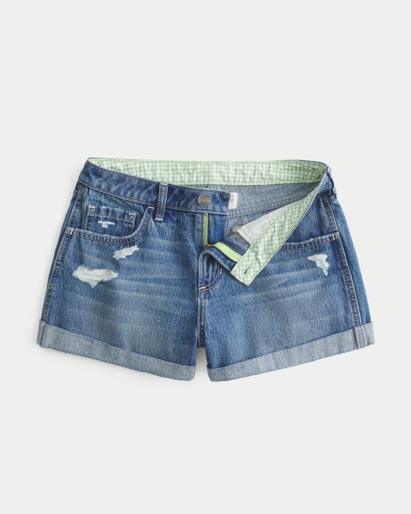 High-Rise Distressed Mini Jean Shorts, Medium view 1