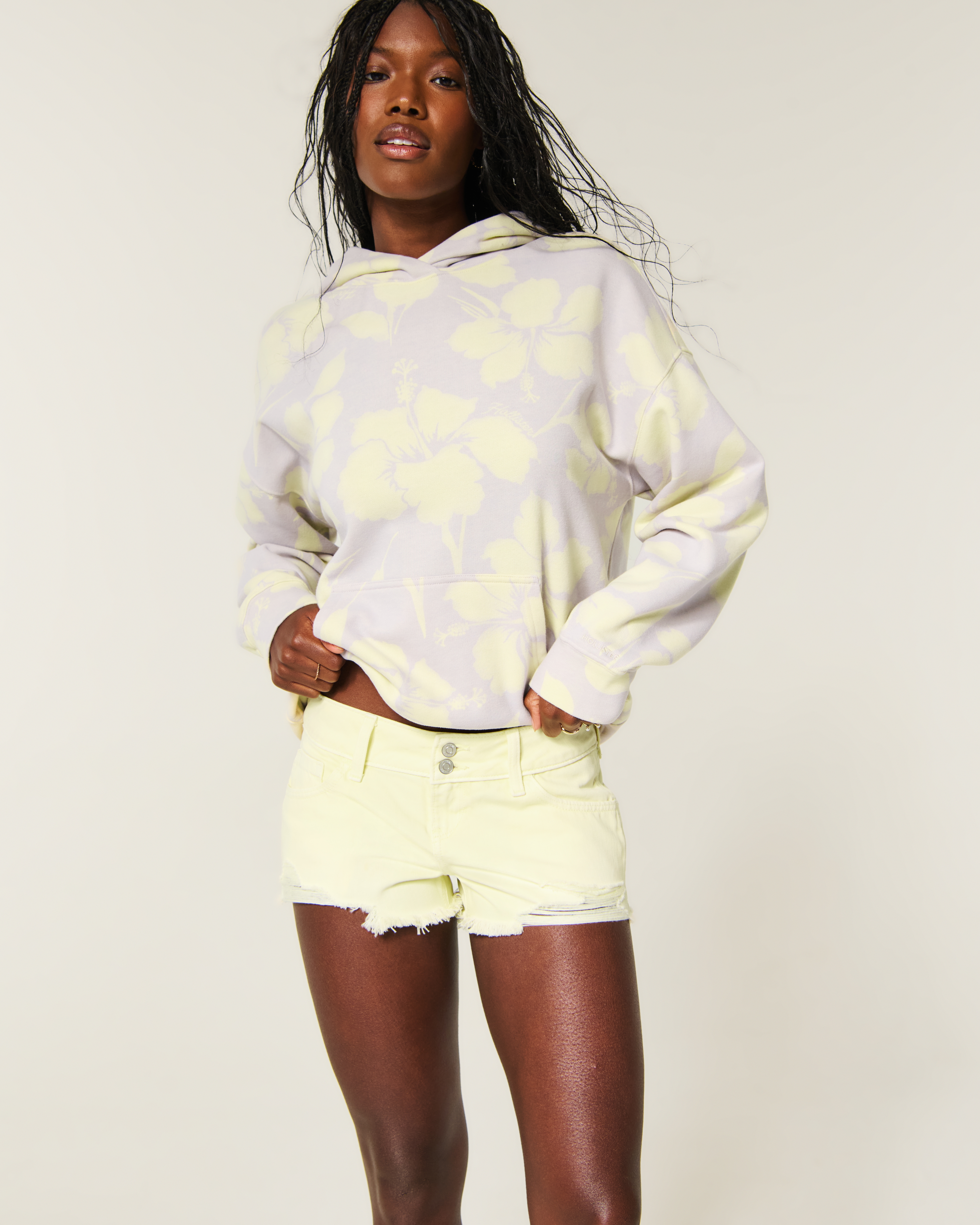 Hollister Andi Adjustable Low-Rise Ripped Mini Jean Shorts