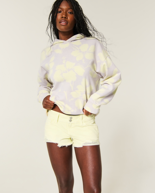 Hollister Andi Adjustable Low-Rise Ripped Mini Jean Shorts, Yellow view 1