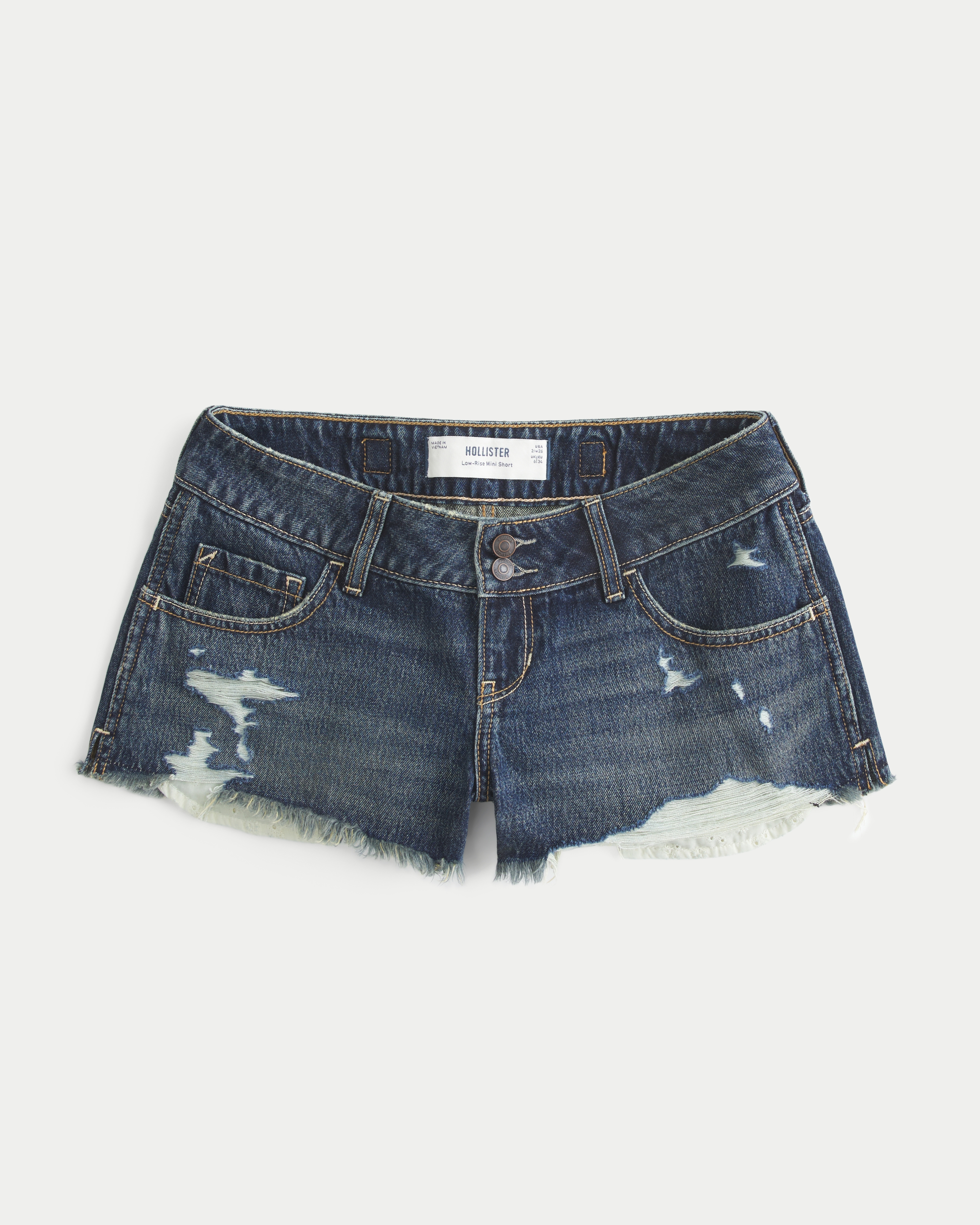 Hollister Andi Adjustable Low-Rise Ripped Mini Jean Shorts