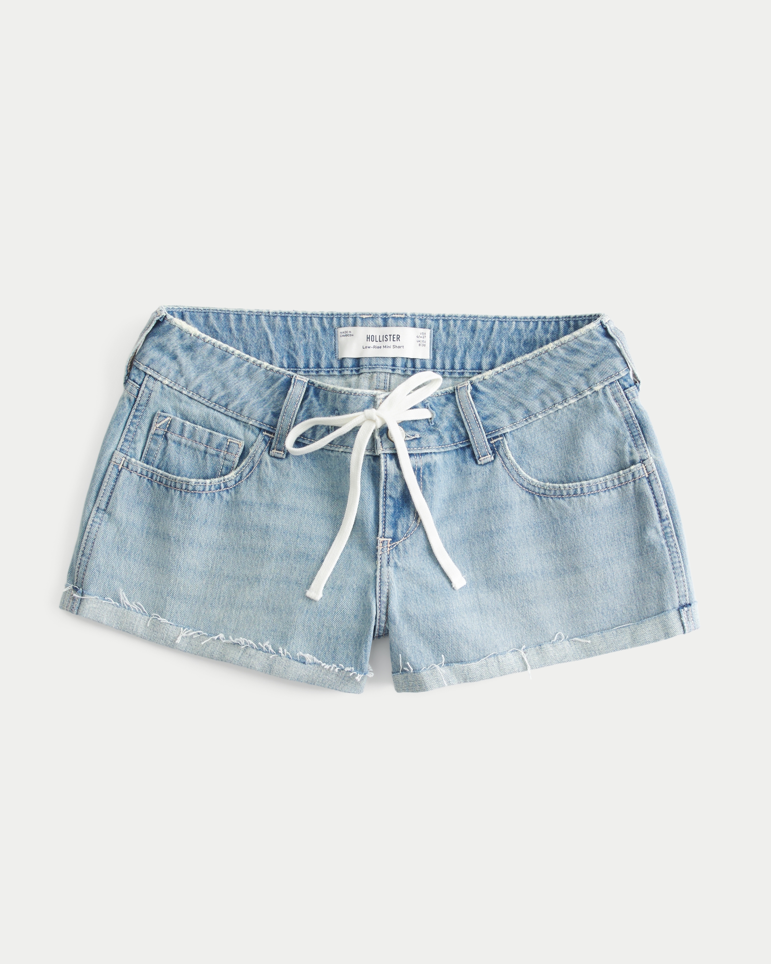 Hollister Low-rise Light Wash Tie Waist Mini Jean Shorts