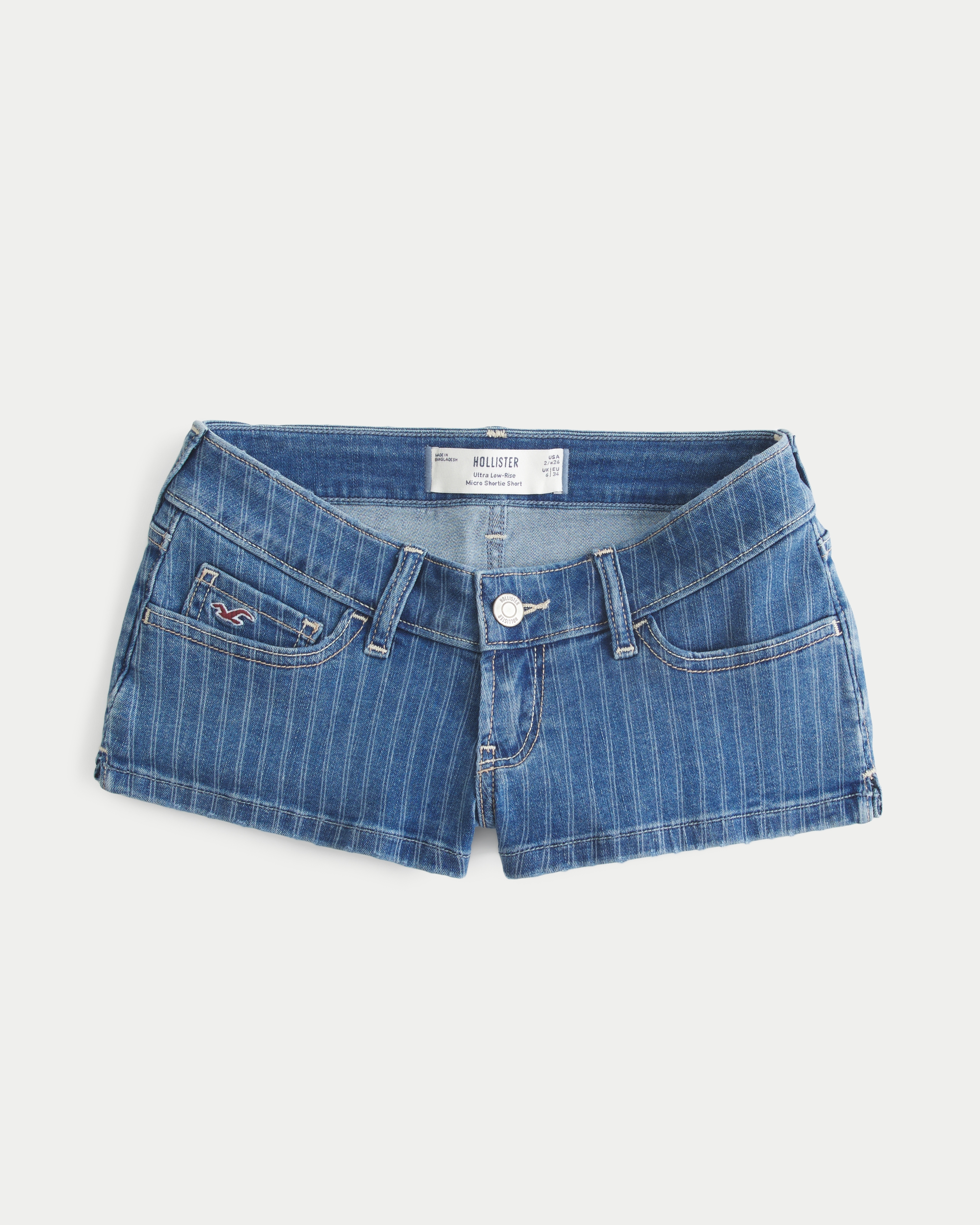 Ultra Low-Rise Striped Micro Jean Shortie Shorts