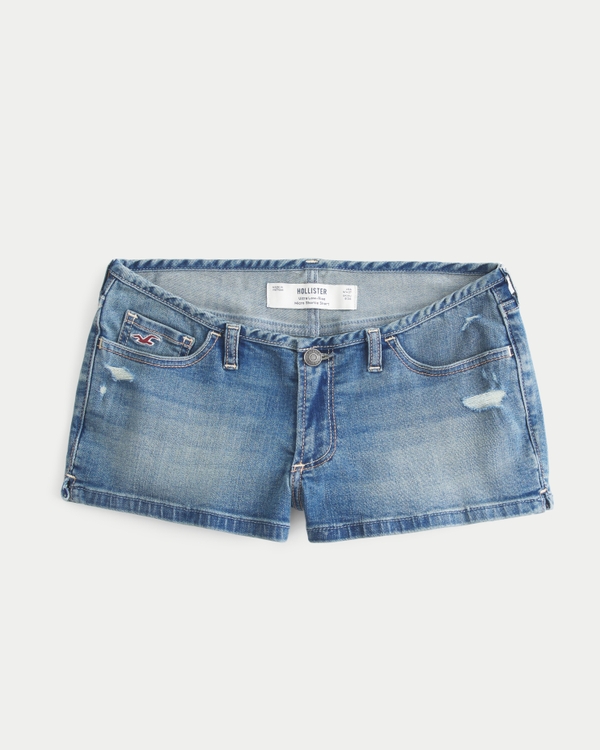 Ultra Low-Rise Mini Waistband Micro Jean Shortie Shorts, Medium view 1