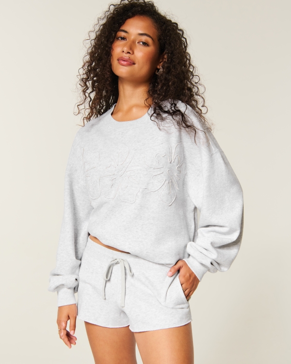 Graphic Fleece Mini Shorts, Light Heather Grey view 1