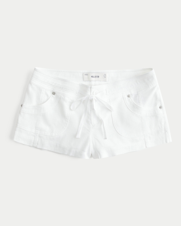 Low-Rise Linen-Blend Mini Shorts, White view 1