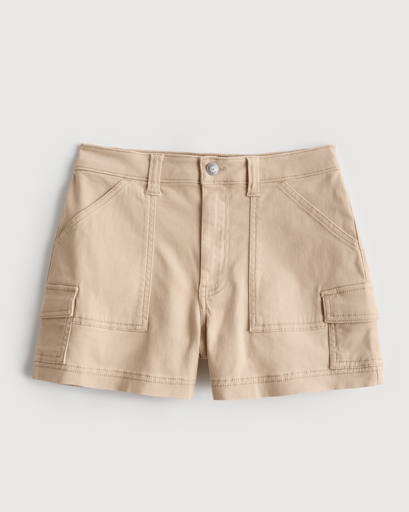 Women s Ultra High Rise Khaki Twill Cargo Mom Shorts Women s