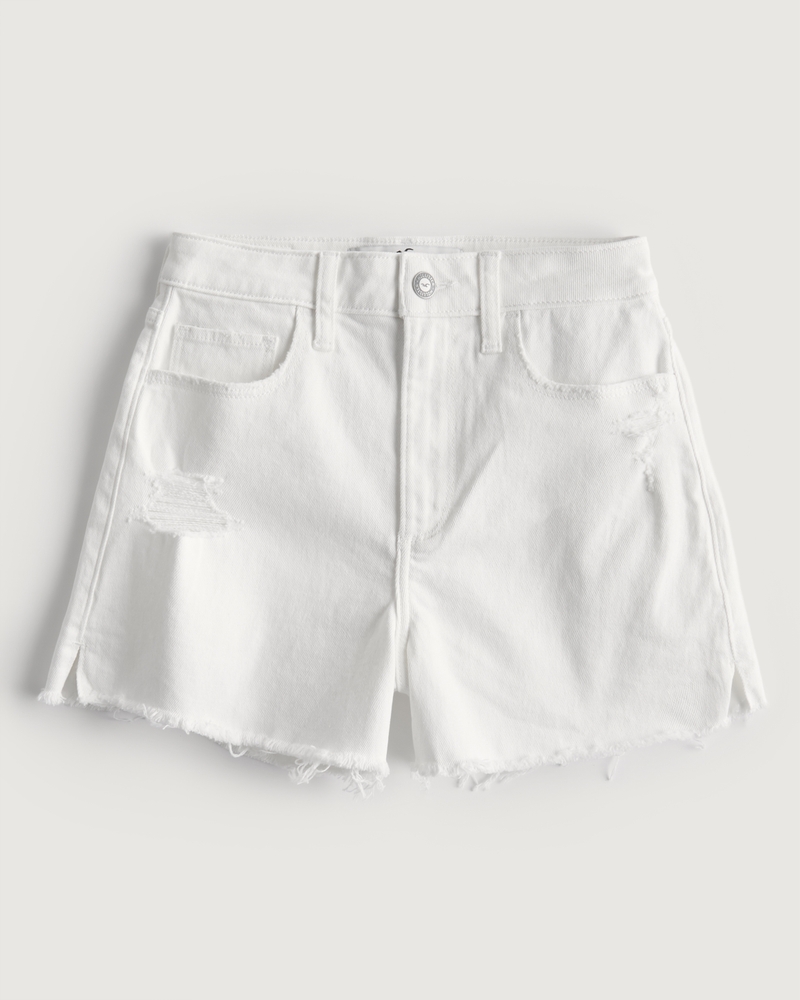 Women's Curvy Ultra High-Rise Distressed White Denim Mom Shorts, Women's  Clearance