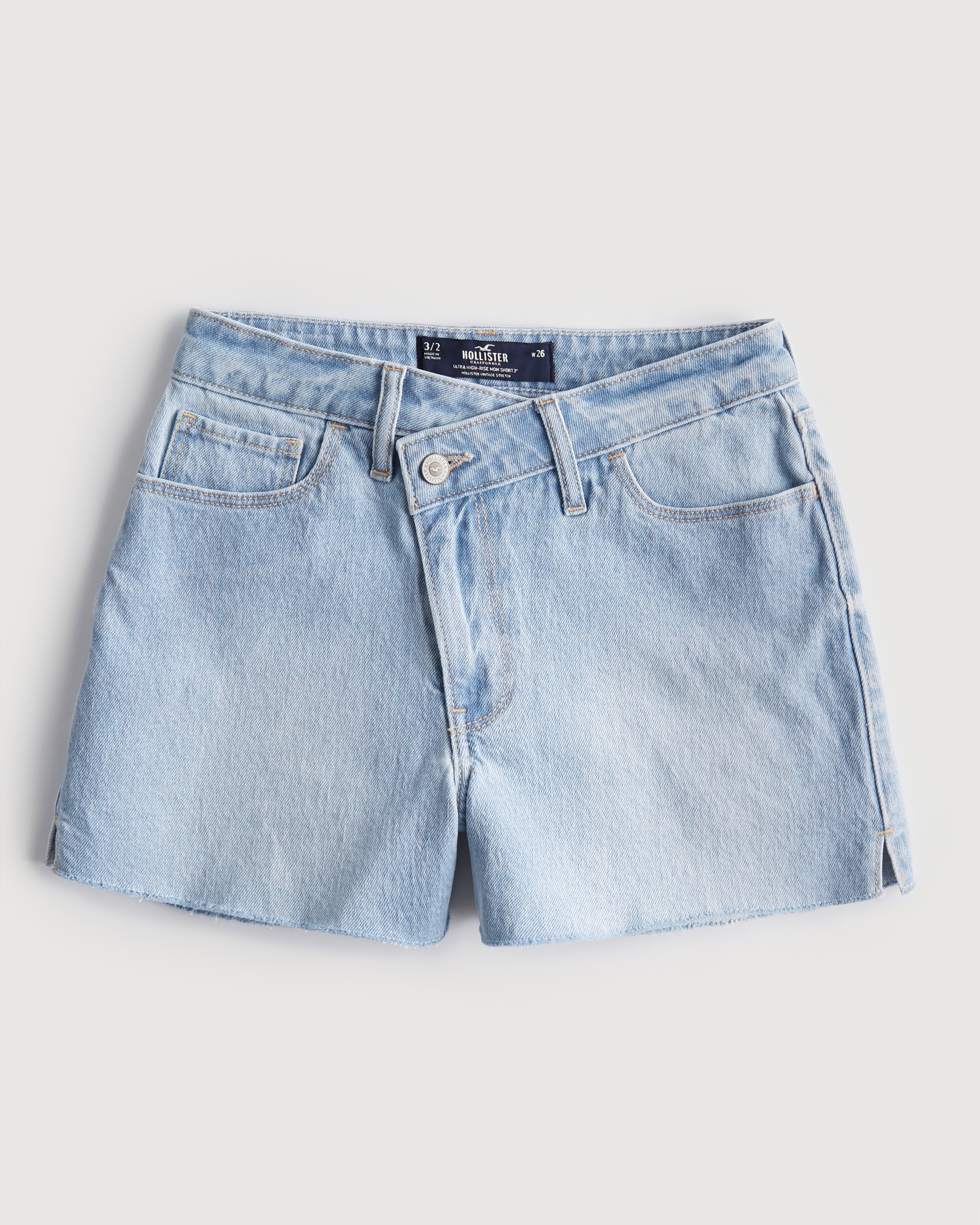 Ultra High-Rise Light Wash Crossover Waist Denim Mom Shorts