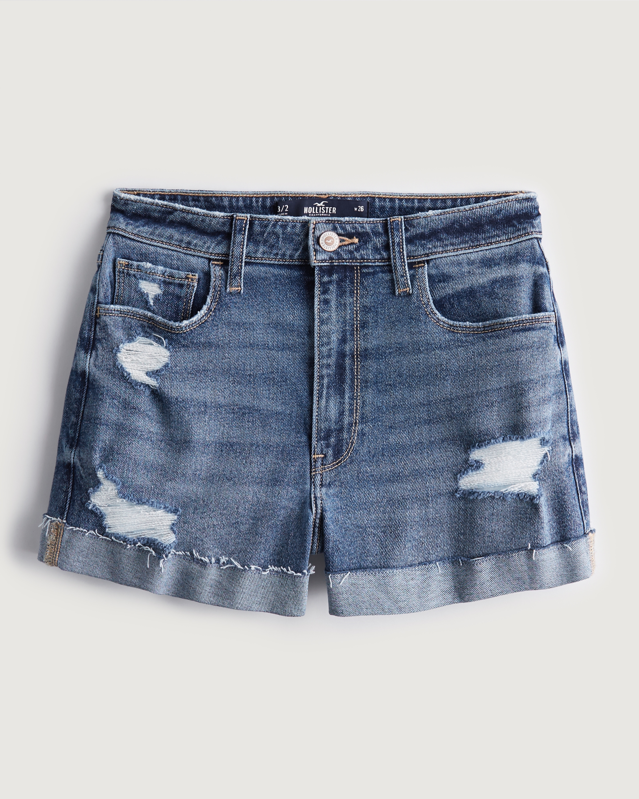 Women s Ultra High Rise Ripped Medium Wash Mom Shorts Women s