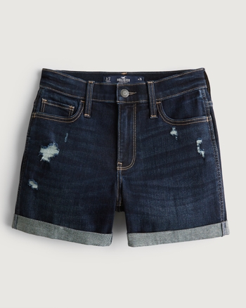 Women s Mid Rise Distressed Dark Wash Denim Shorts 5 Women s Clearance HollisterCo