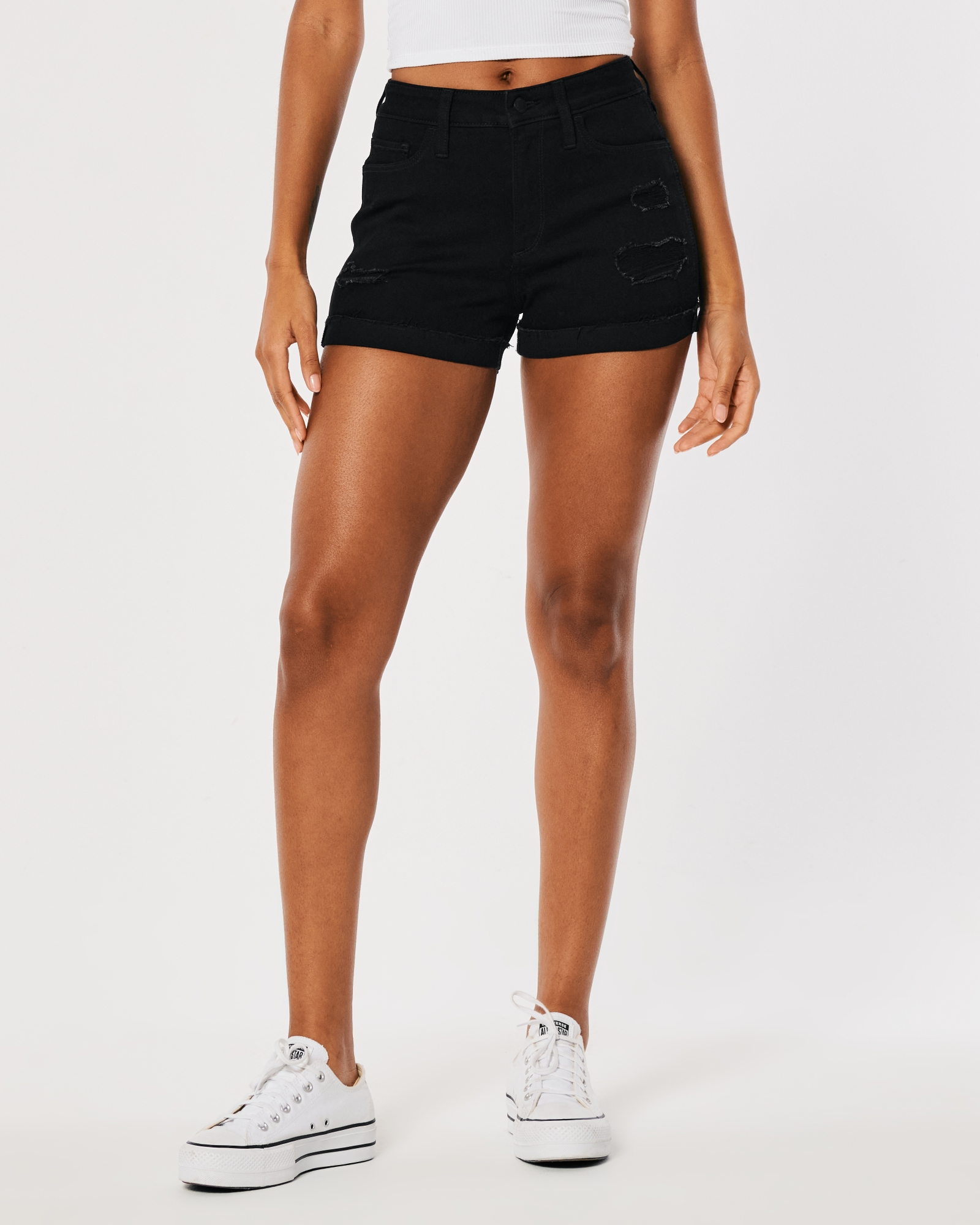 Women's Curvy High-Rise Ripped Dark Wash Denim Shorts 3