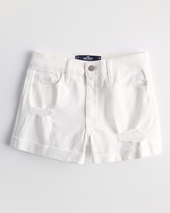 Women s High Rise Ripped White Denim Shorts 3