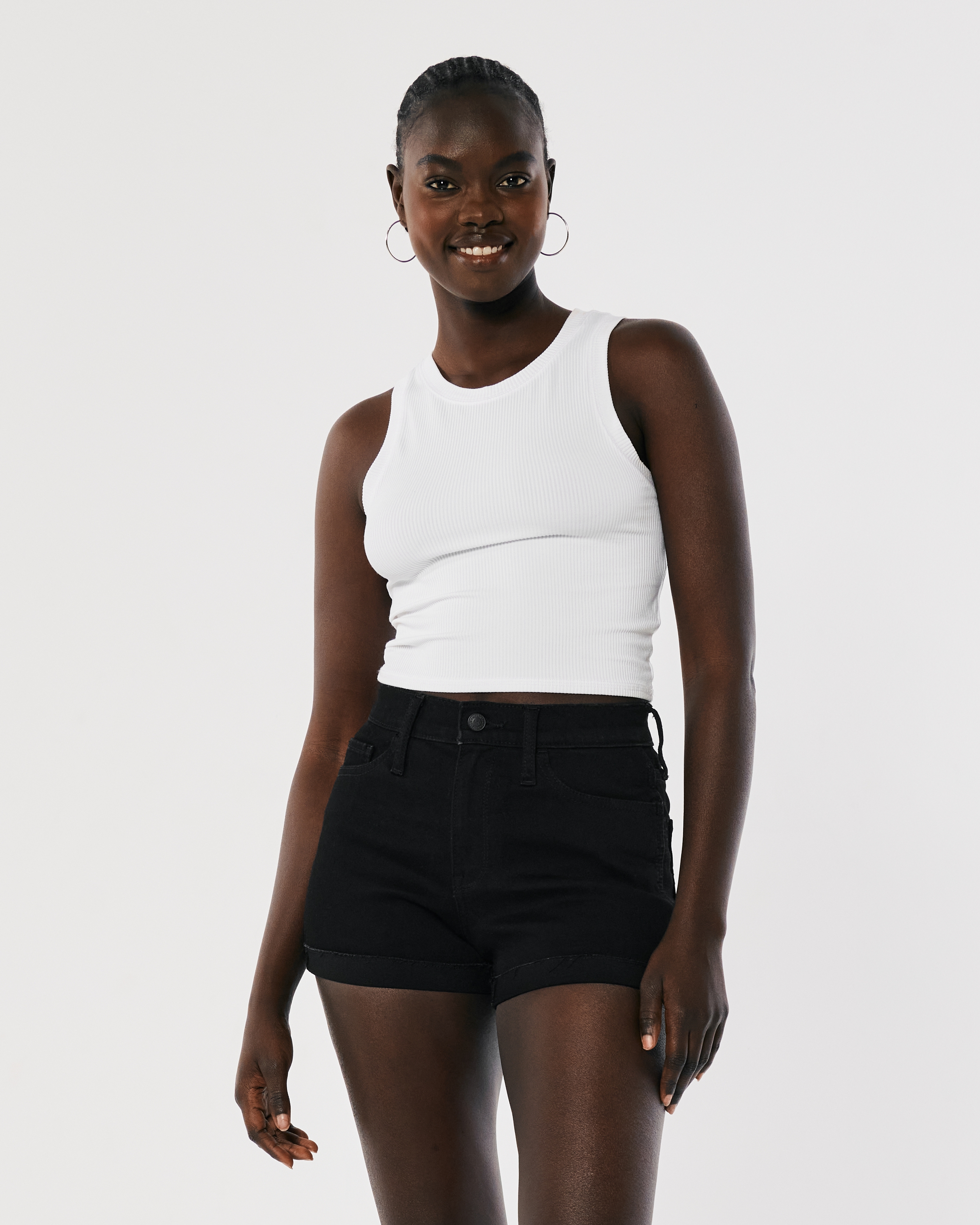 High-Rise Black Denim Shorts 3''
