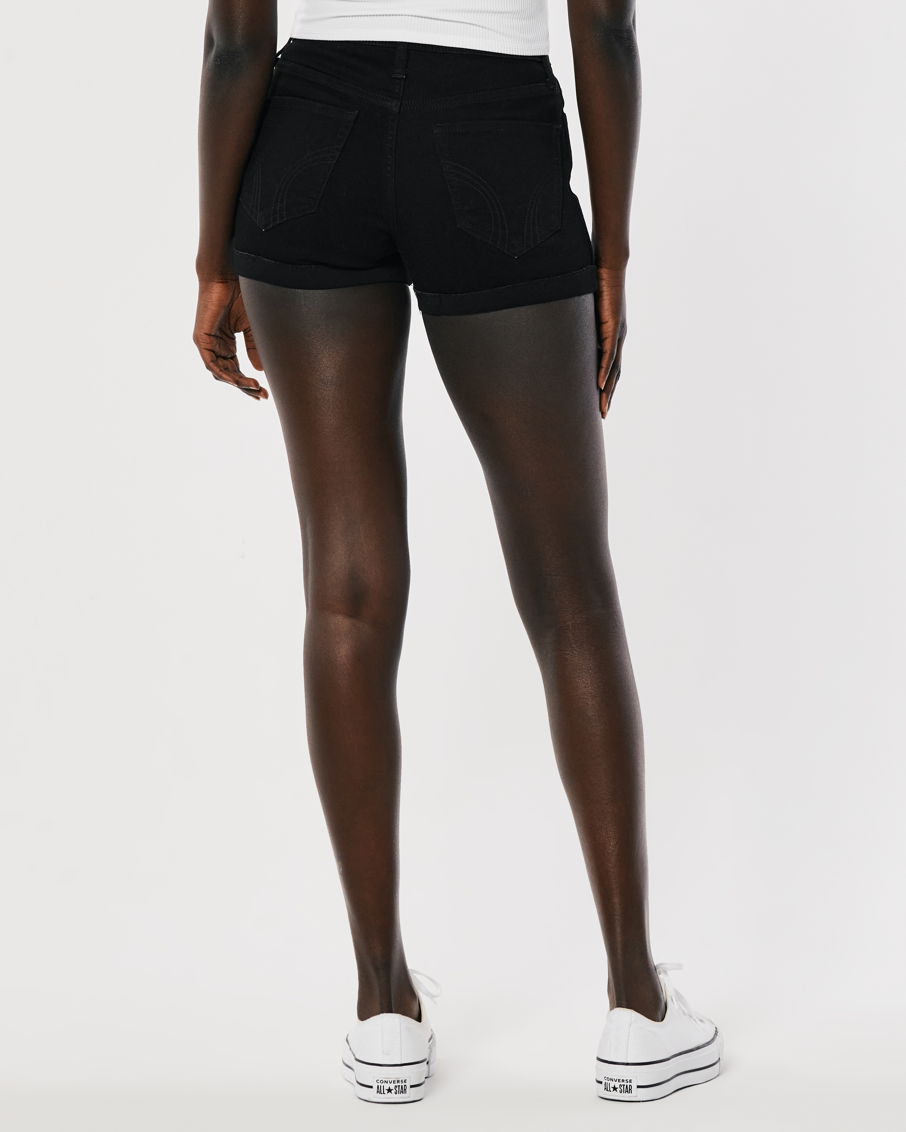 High-Rise Black Denim Shorts 3''