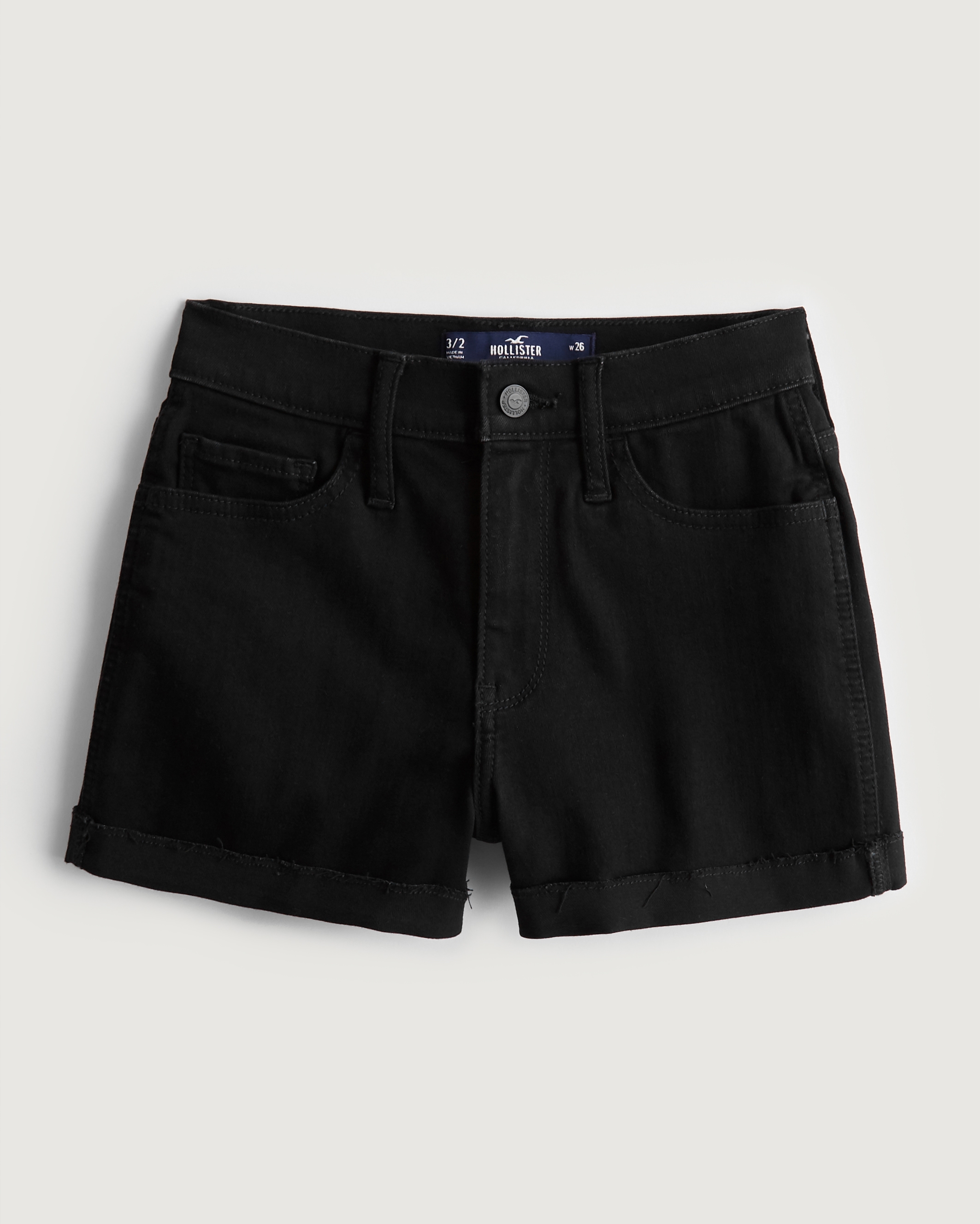 High-Rise Black Denim Shorts 3''