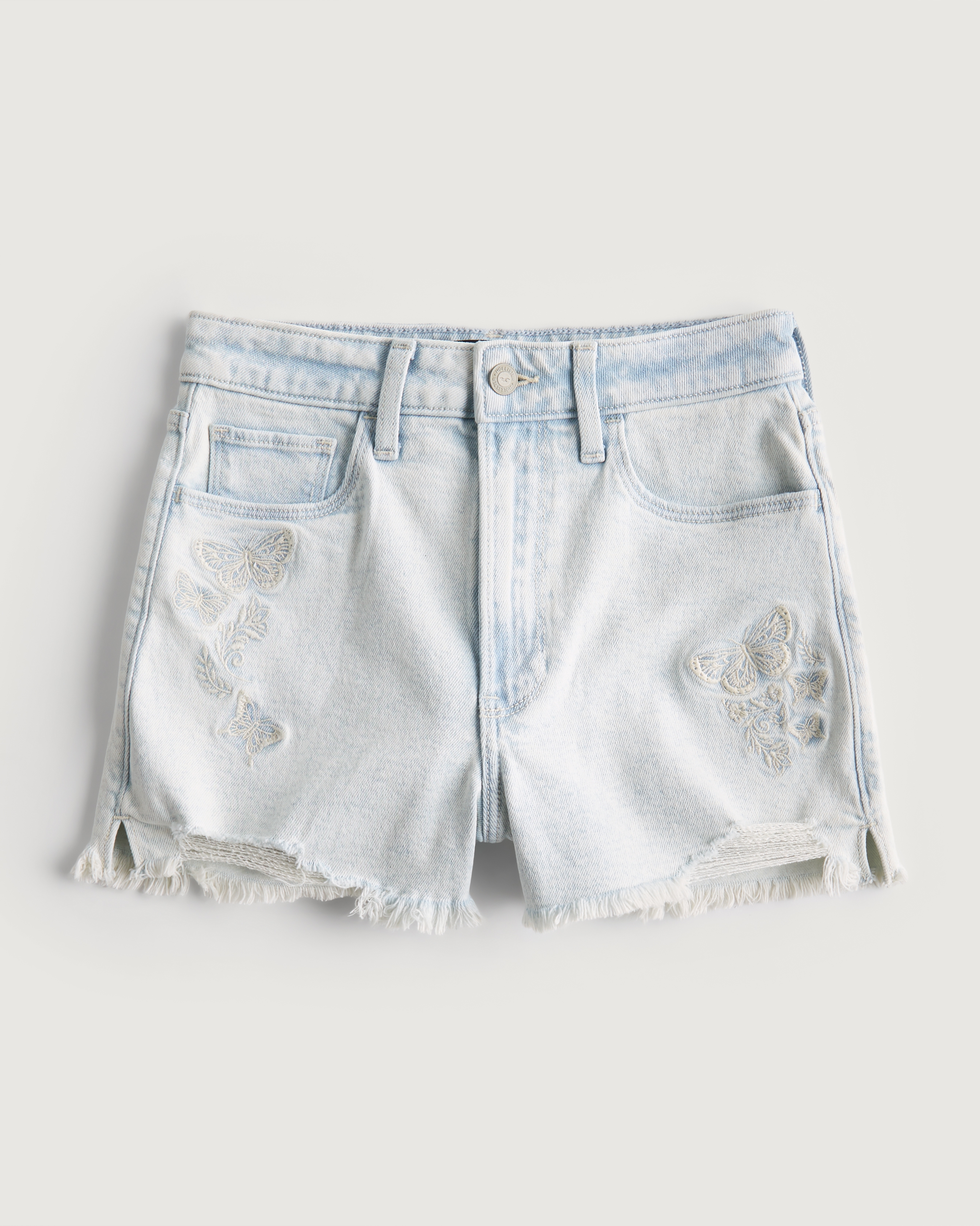 Women's Ultra High-Rise Light Wash Embroidered Denim Mom Shorts