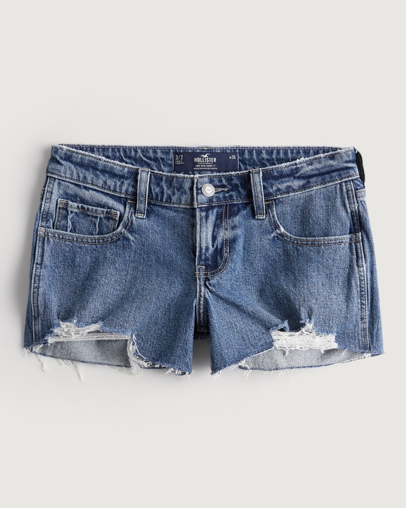 Low Rise Distressed Dark Wash Denim Shorts 3