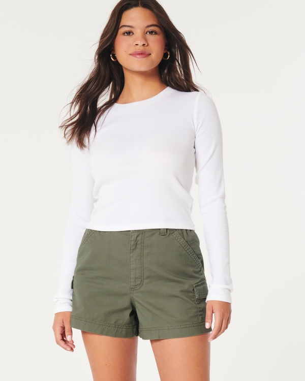 Ultra High-Rise Poplin Cargo Mom Shorts, Olive Green