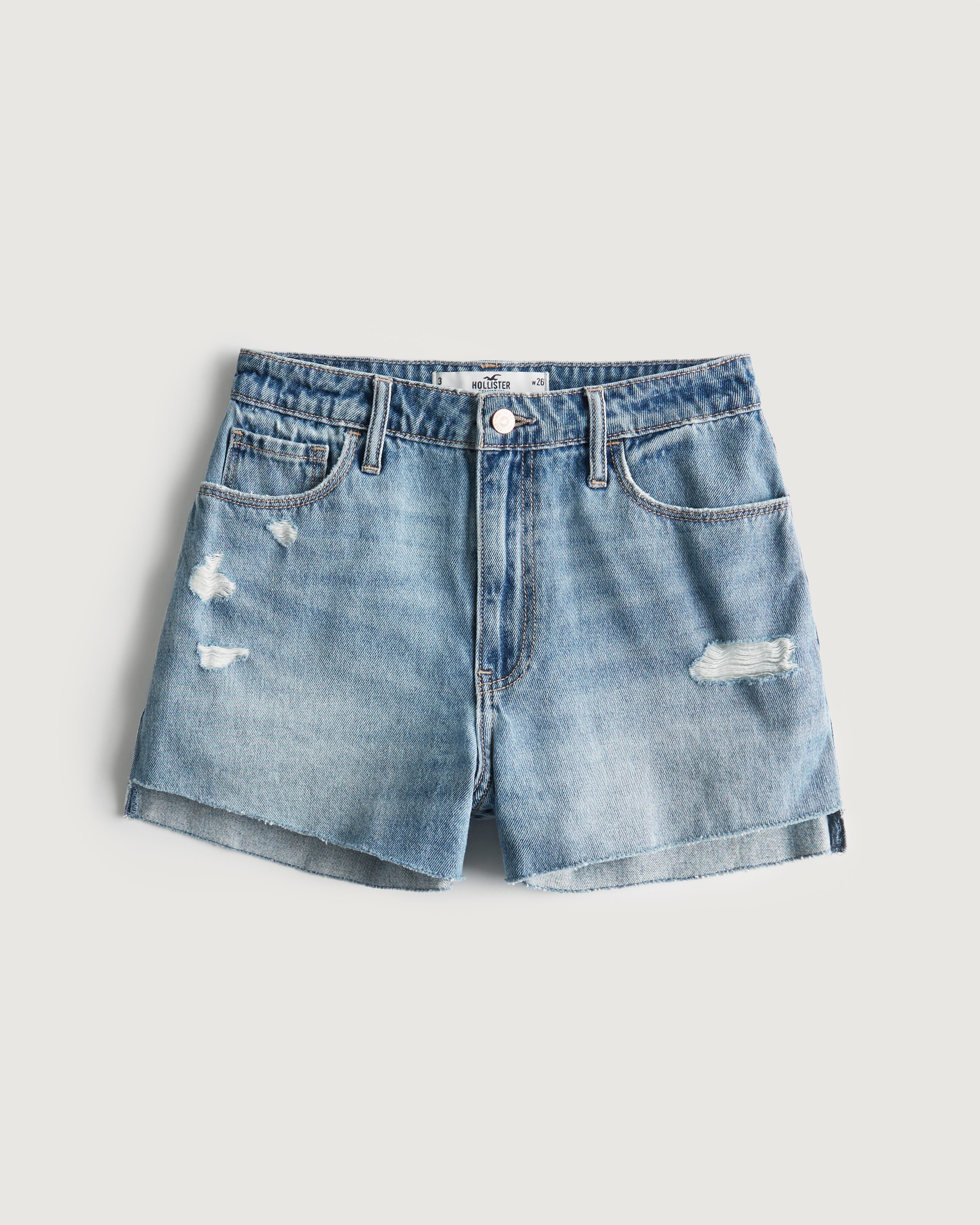 Curvy Ultra High-Rise Distressed Medium Wash Denim Mom Shorts