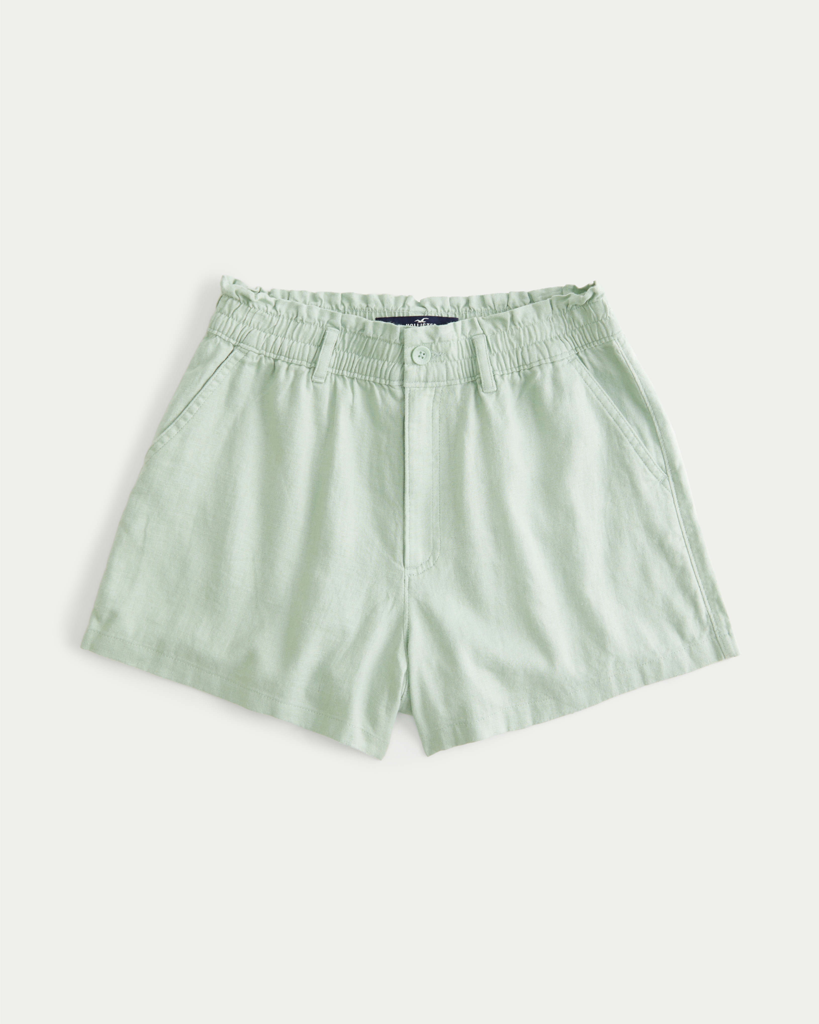 Ultra High-Rise Ruffle Waist Linen-Blend Shorts