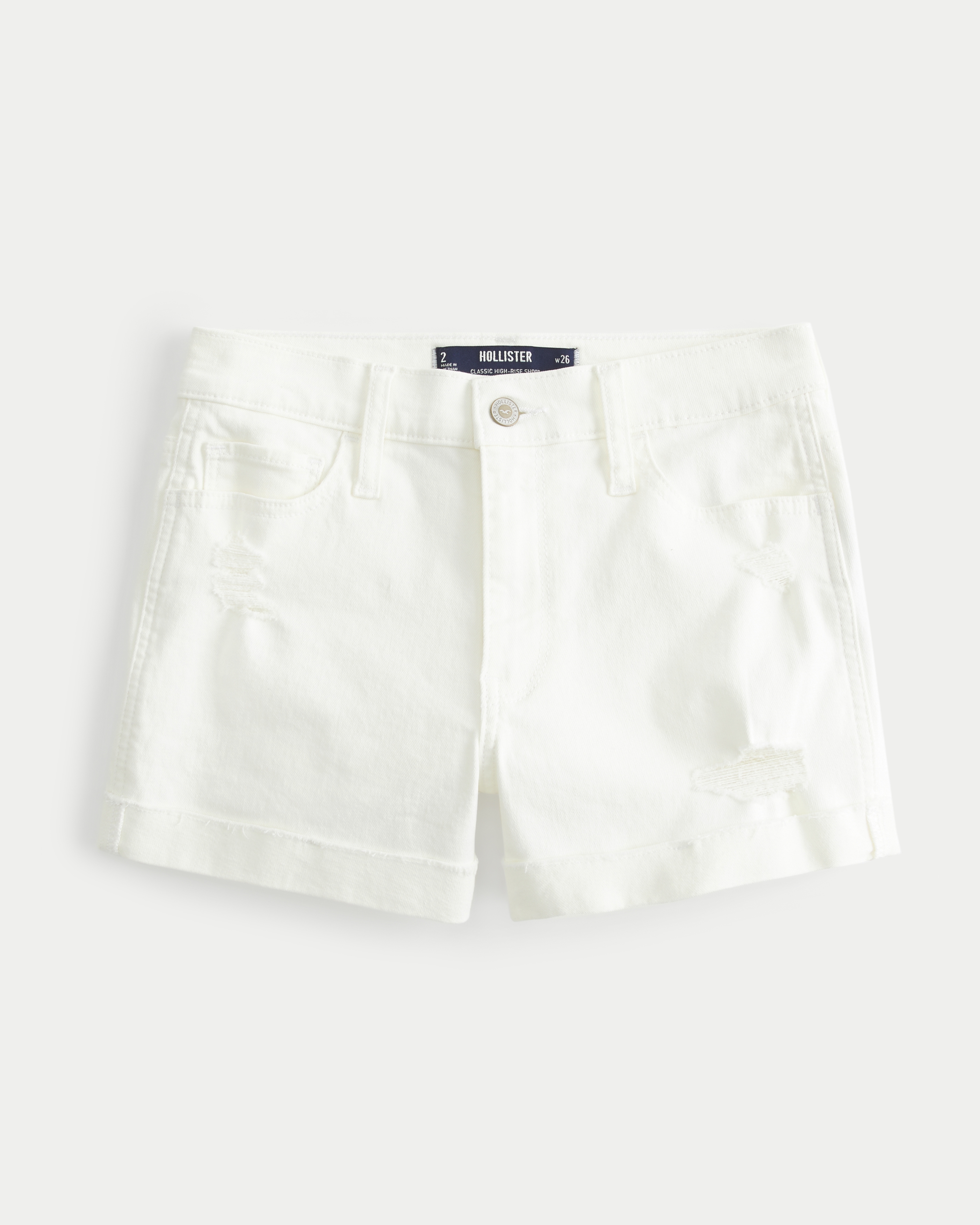 High-Rise Ripped White Denim Shorts 3"