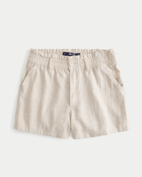 Ultra High-rise Linen Blend Soft Shorts, Light Brown