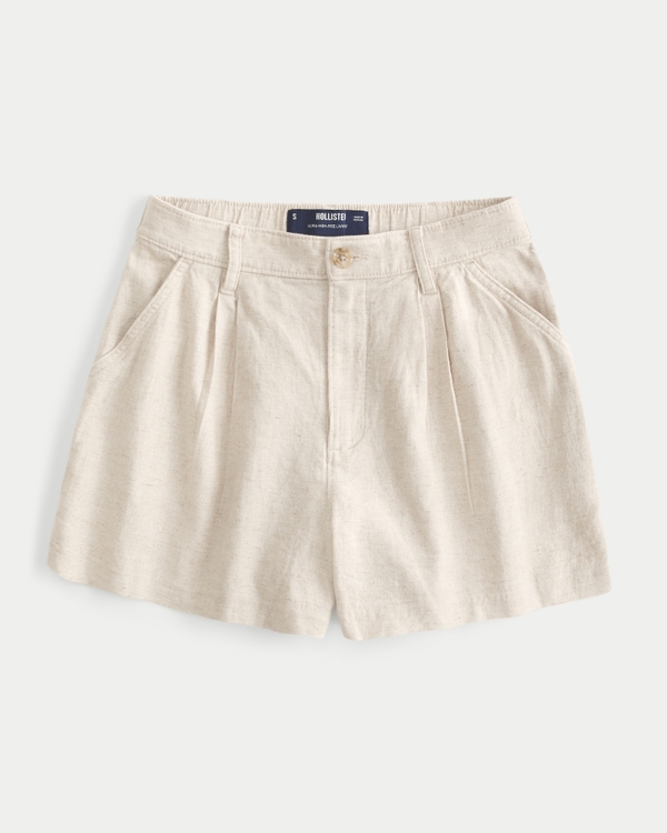 Hollister Livvy Ultra High-Rise Linen Blend Shorts, Cream